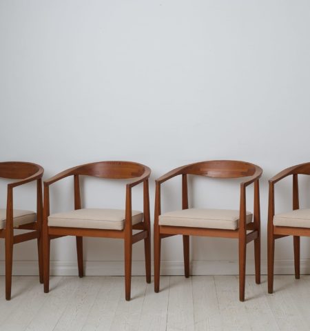 Four Scandinavian modern "Armchair S-96" by Eyjolfur K Augustsson for Snickeri AB HJ Jackson. This set of four chairs are from the 1960s