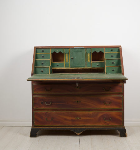 Swedish antique secretary bureau from the empire period. This secretary is a true survivor in completely original condition with untouched faux paint.