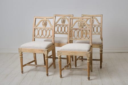 Antique gustavian period chairs, so called Lindome chairs, in a set of four. Made around the year 1800 in Lindome Mölndal in southern Sweden